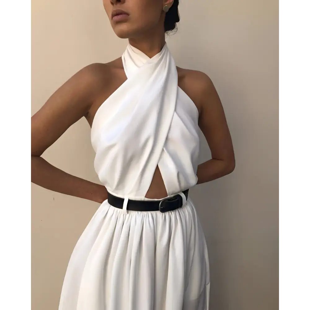White Sexy Sleeveless Halter Backless Jumpsuit