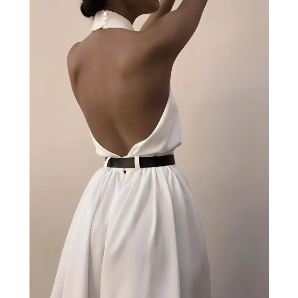 White Sexy Sleeveless Halter Backless Jumpsuit