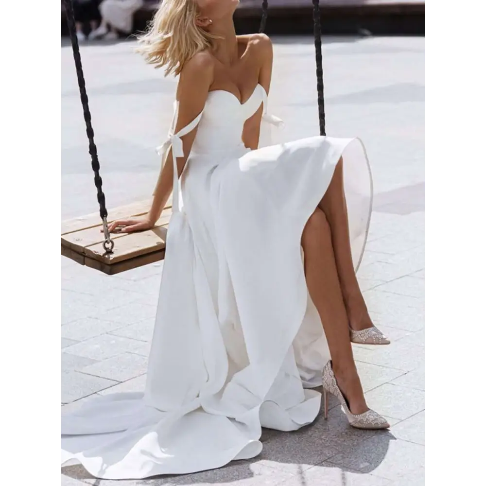 White Strapless Wedding Gown eBay Sexy Sling High Slit