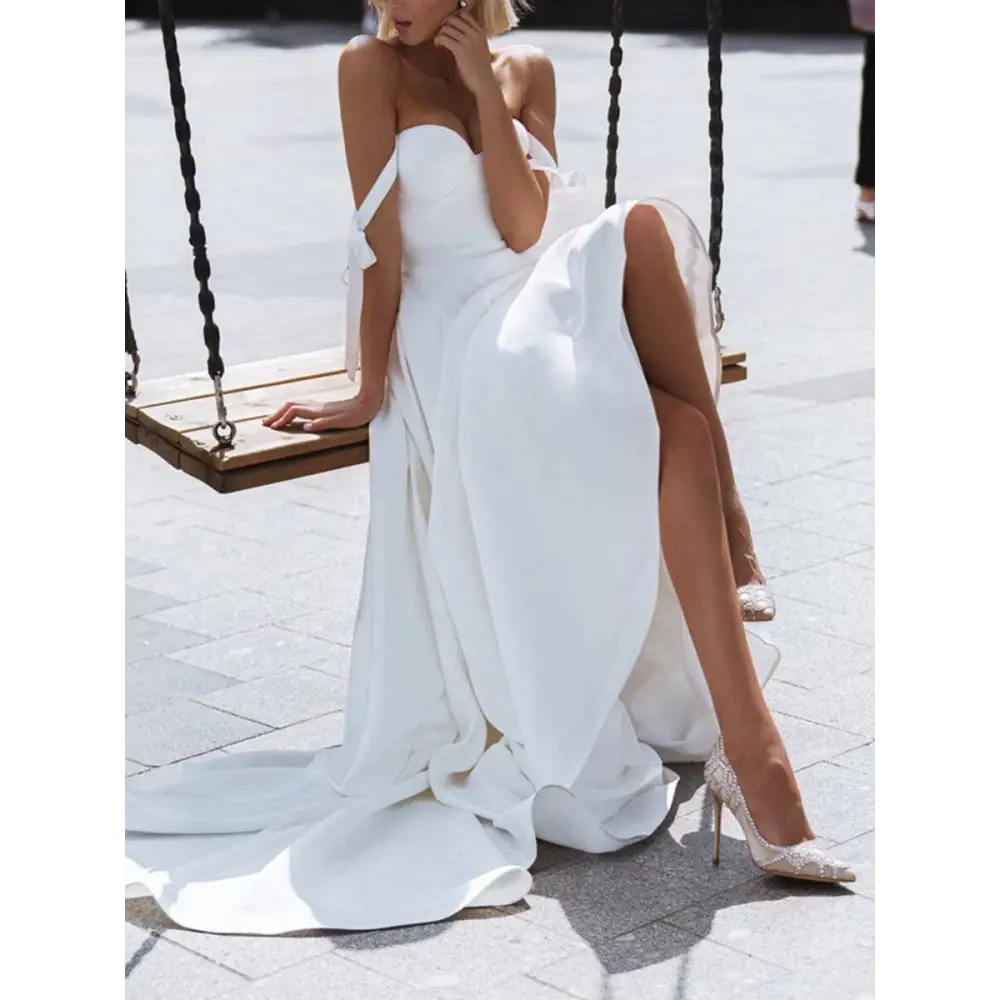 White Strapless Wedding Gown eBay Sexy Sling High Slit