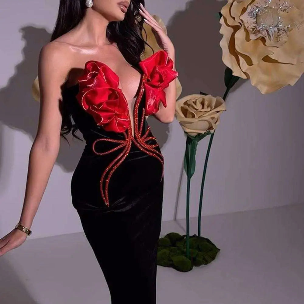 White Temperament Socialite Flower Chain Evening Dress