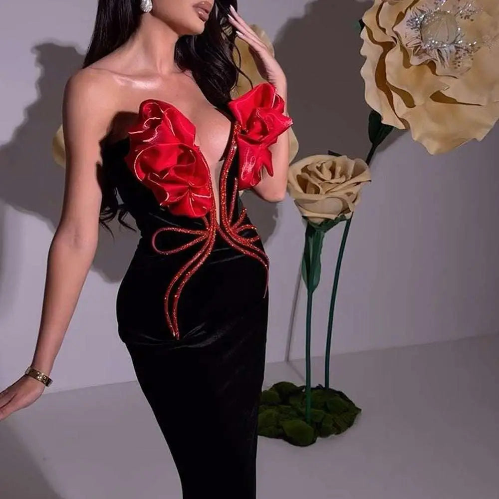White Temperament Socialite Flower Chain Evening Dress