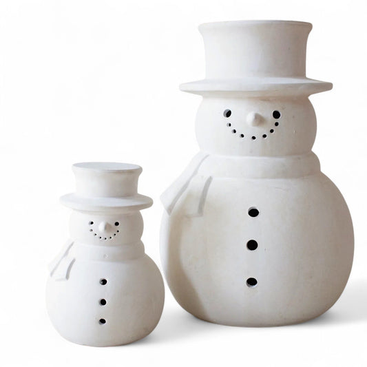 White Terracotta Snowman Figurine | 2 Sizes