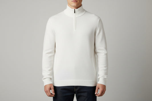 Men's Quarter Zip Sweater
Knit Sweater
Standard Pockets
Collar and Cuffs
Regular Fit
Model is 5'11 wearing a Large


Men's Quarter Zip Sweater color options: White, Brown, Maroon, Black, Grey, Navy Blue and Charcoal colors ~*
Made In: Imported