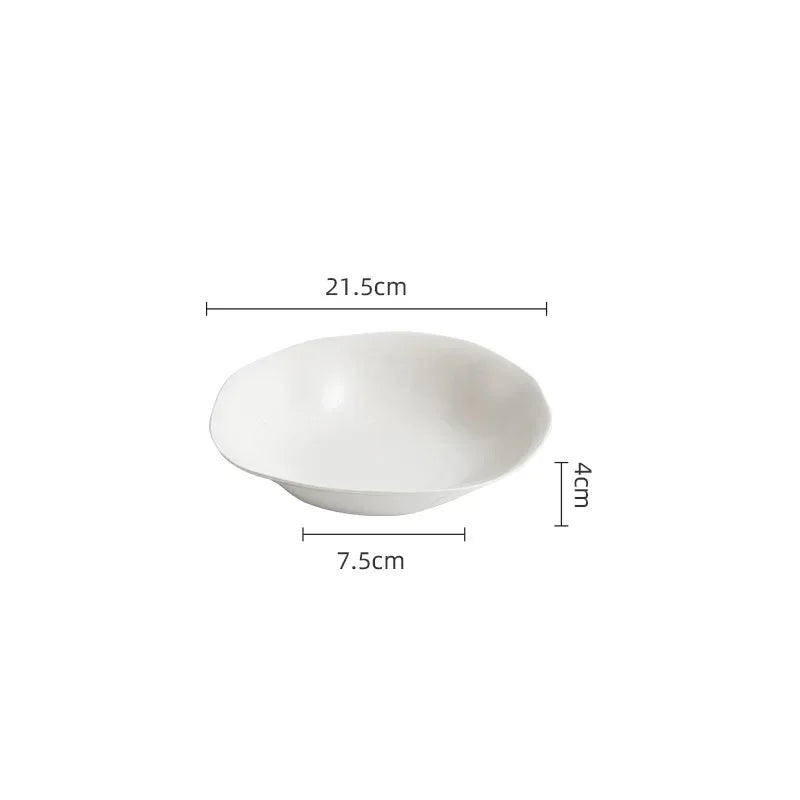 White ceramic bowl with dimensions on a white background