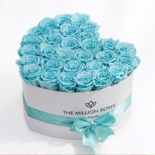Heart White Box | Turquoise Roses