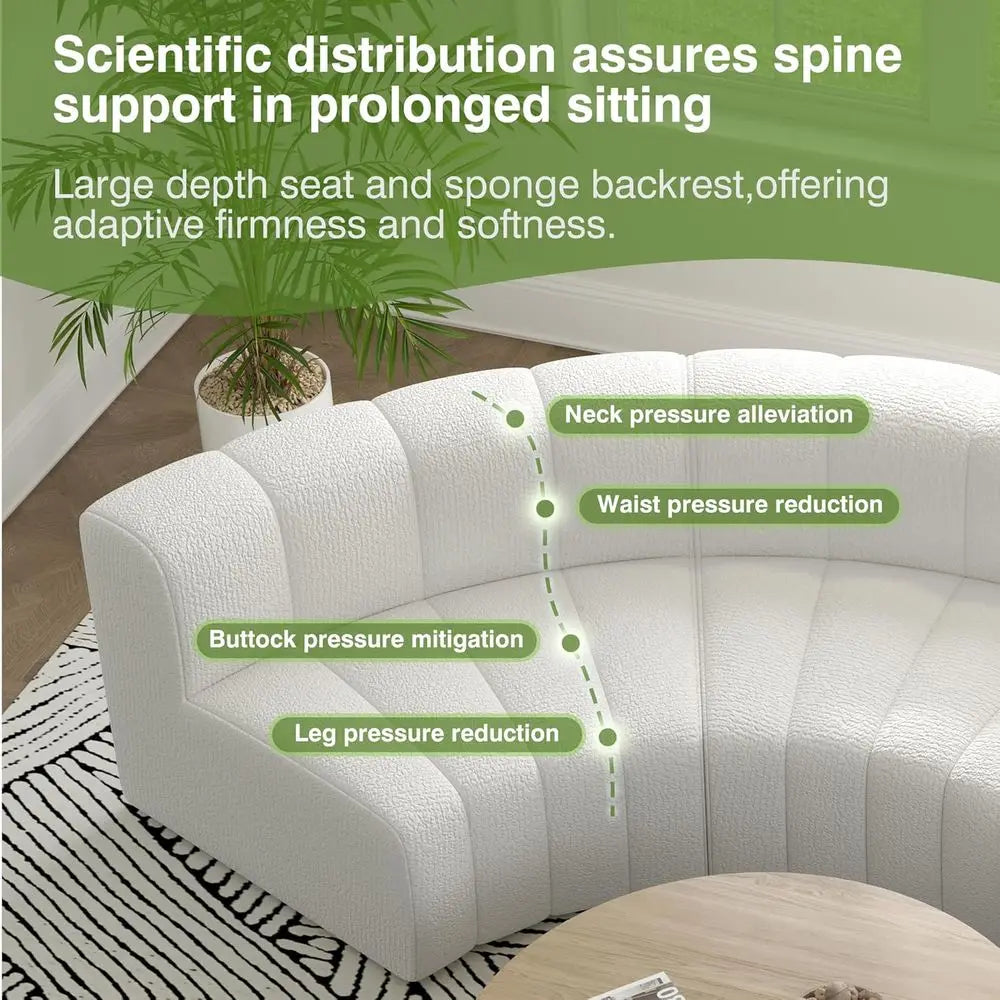 White sofa with pressure relief features highlighted on a green background