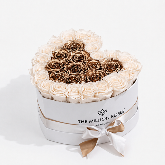 Heart White Box | White & Gold Roses