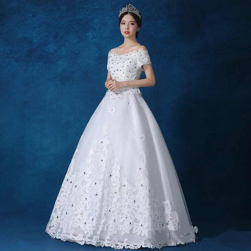 Wholesale Lace Beaded Off-the-Shoulder Wedding Gown
