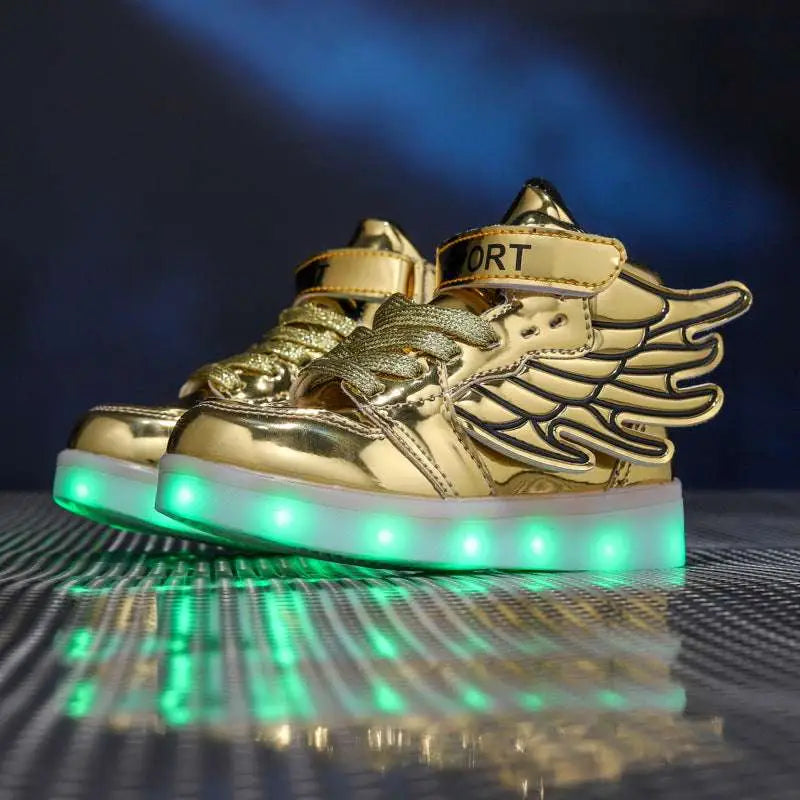 Winged White High Top Light Shoes Children