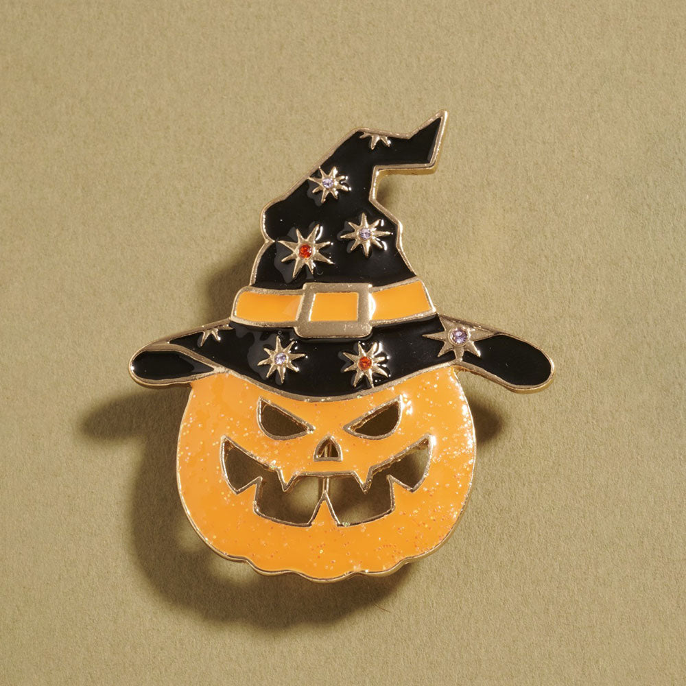 Witch Hat Halloween Wicked Pumpkin Pin Brooch