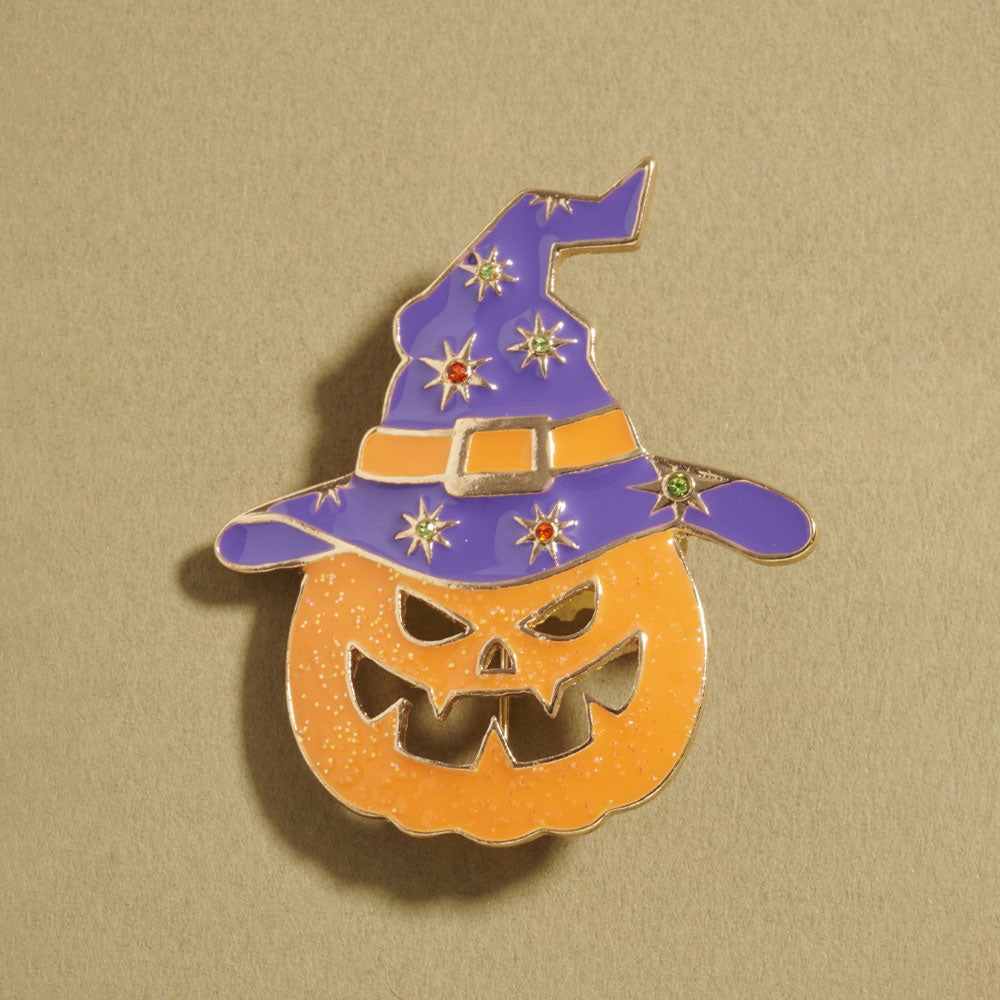 Witch Hat Halloween Wicked Pumpkin Pin Brooch