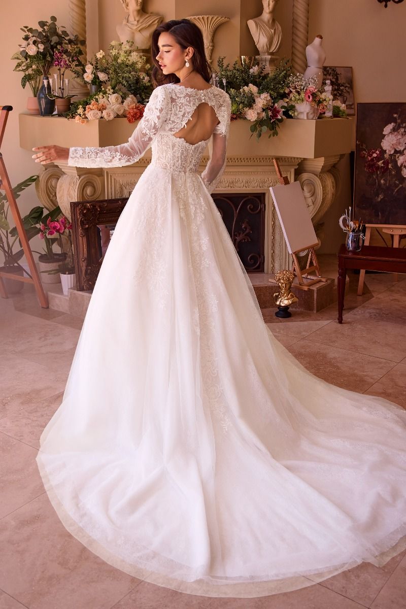 Elegant Strapless Lace Corset A-Line Wedding Dress with Cathedral Train CDWL037