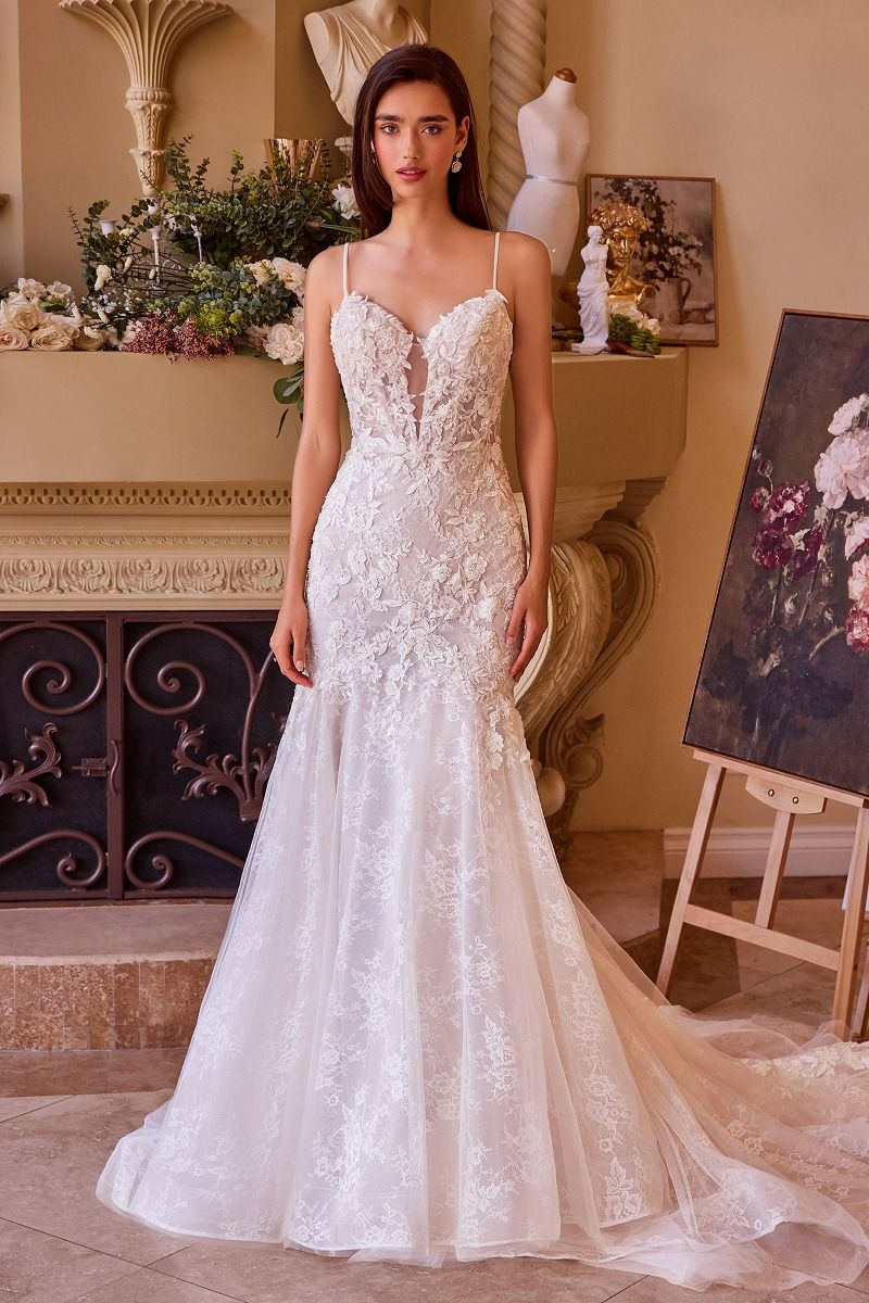 Romantic Off-Shoulder Lace Mermaid Wedding Gown with Tulle Train