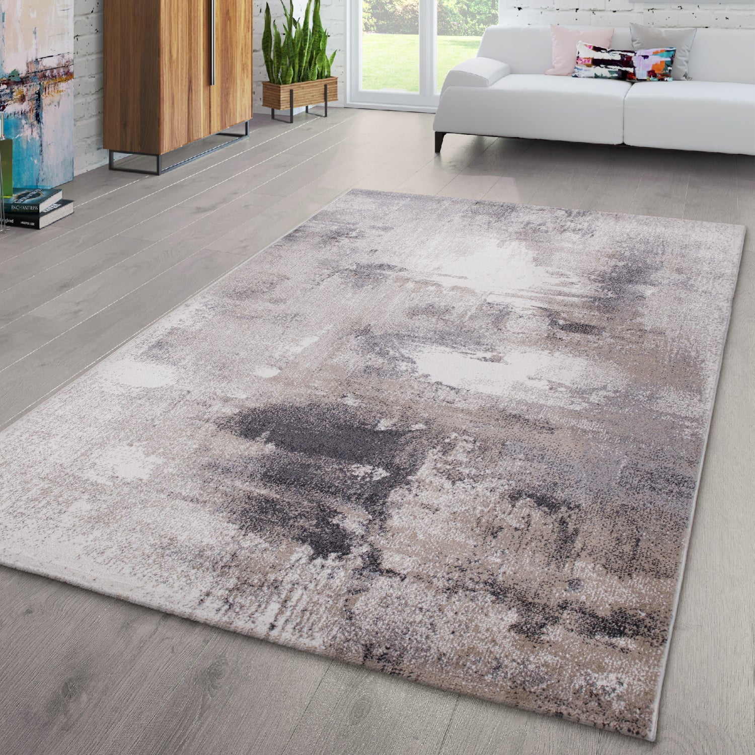 Abstract Area Rug Mero Artful Colors in Beige Grey-4