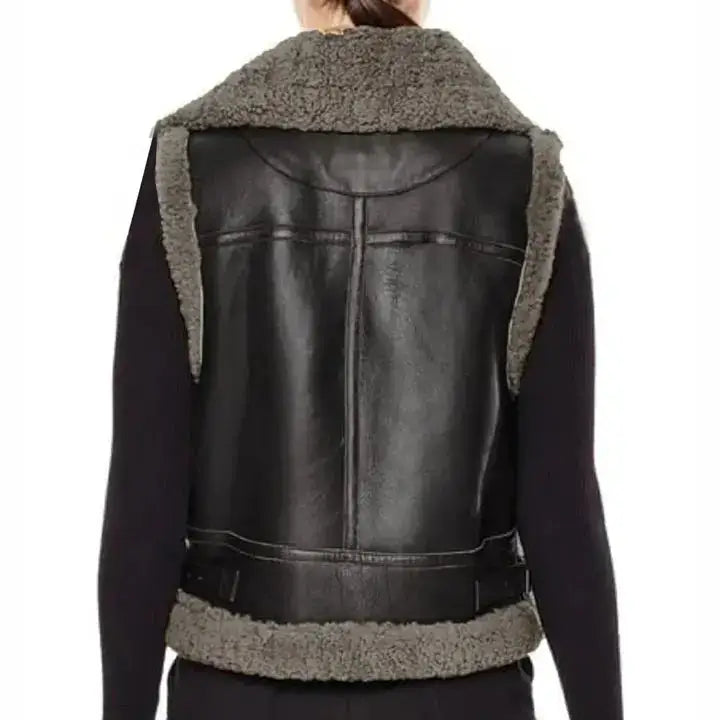 Women’s Black Leather B3 Aviator Sheepskin Shearling Vest-1