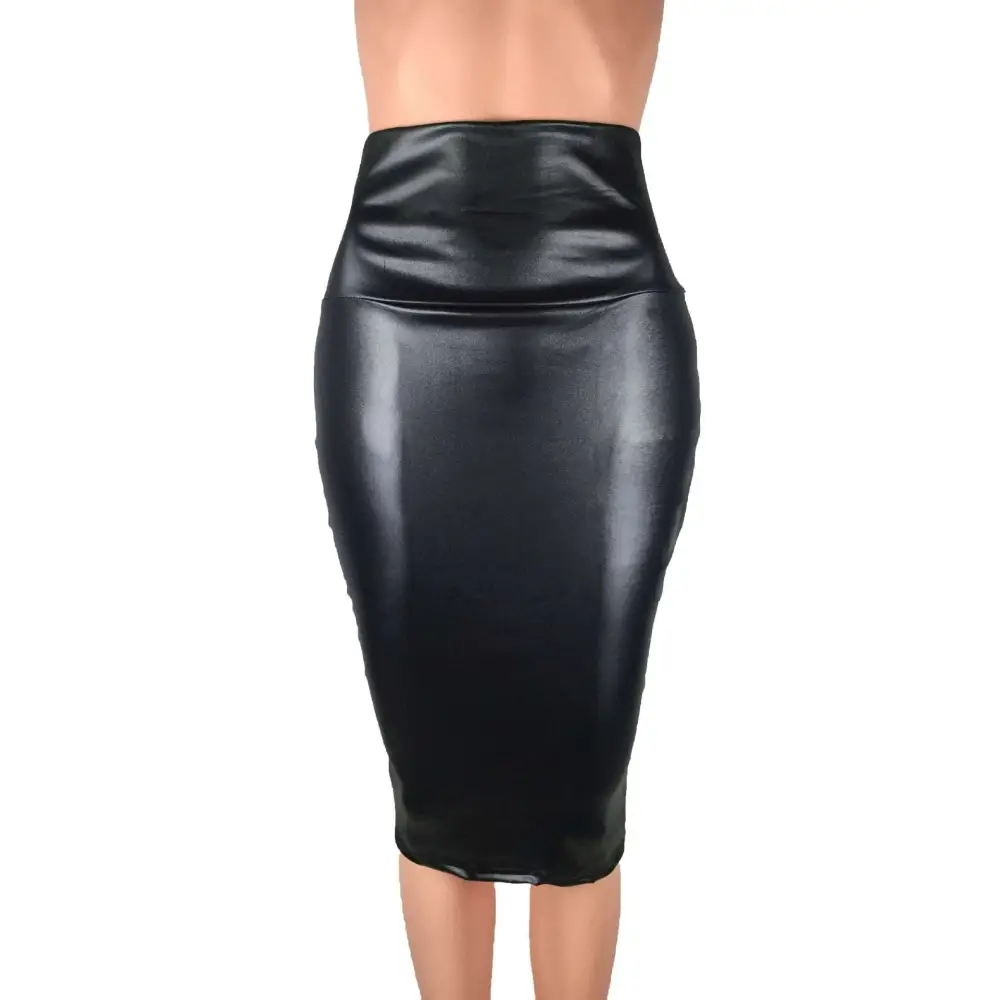 Women High Waist Faux Leather Pencil Skirt