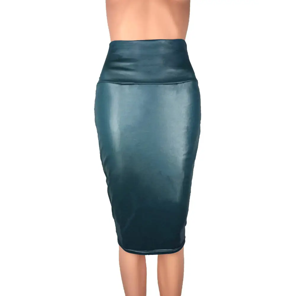Women High Waist Faux Leather Pencil Skirt