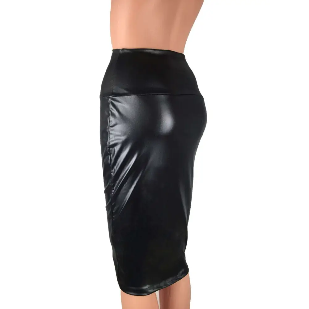 Women High Waist Faux Leather Pencil Skirt
