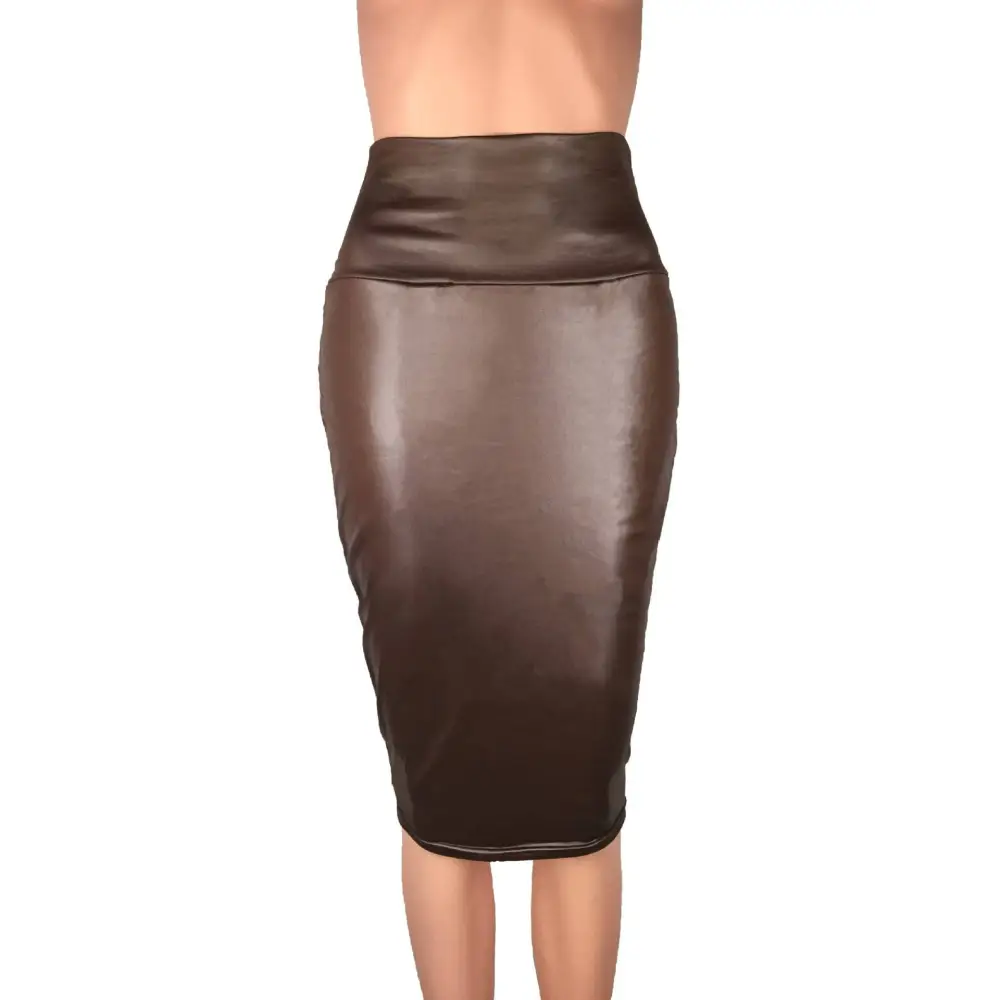 Women High Waist Faux Leather Pencil Skirt