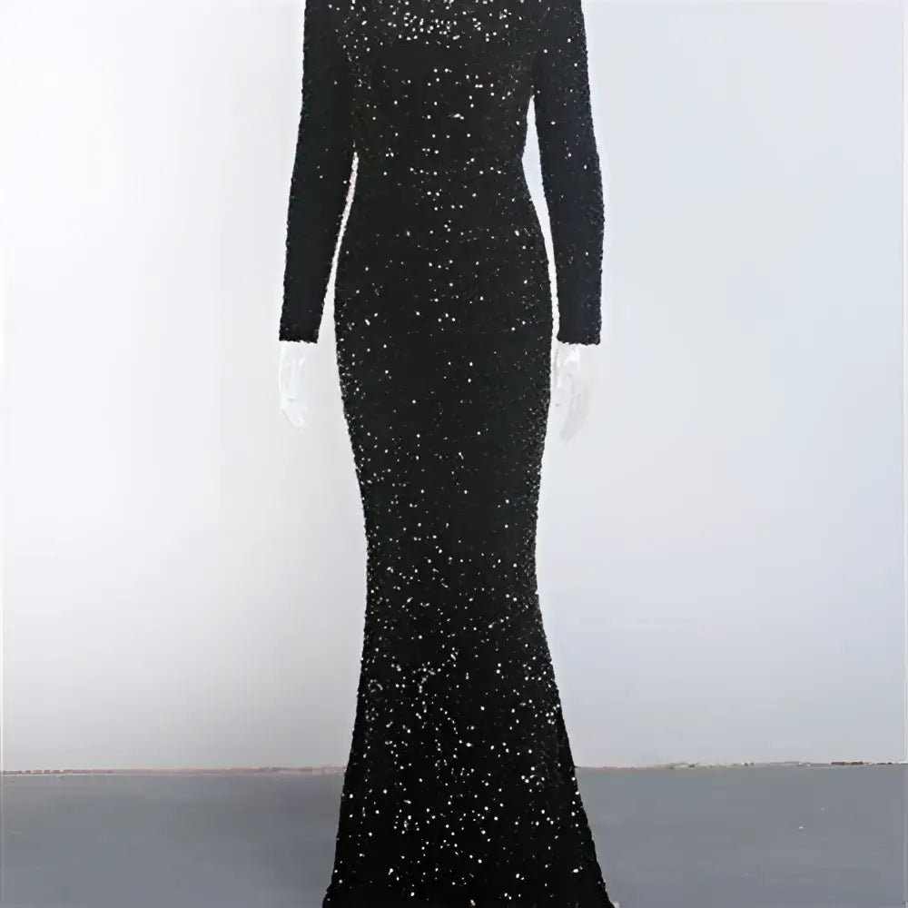 Women Modest Stretch Sequin Royal Blue Evening Gown