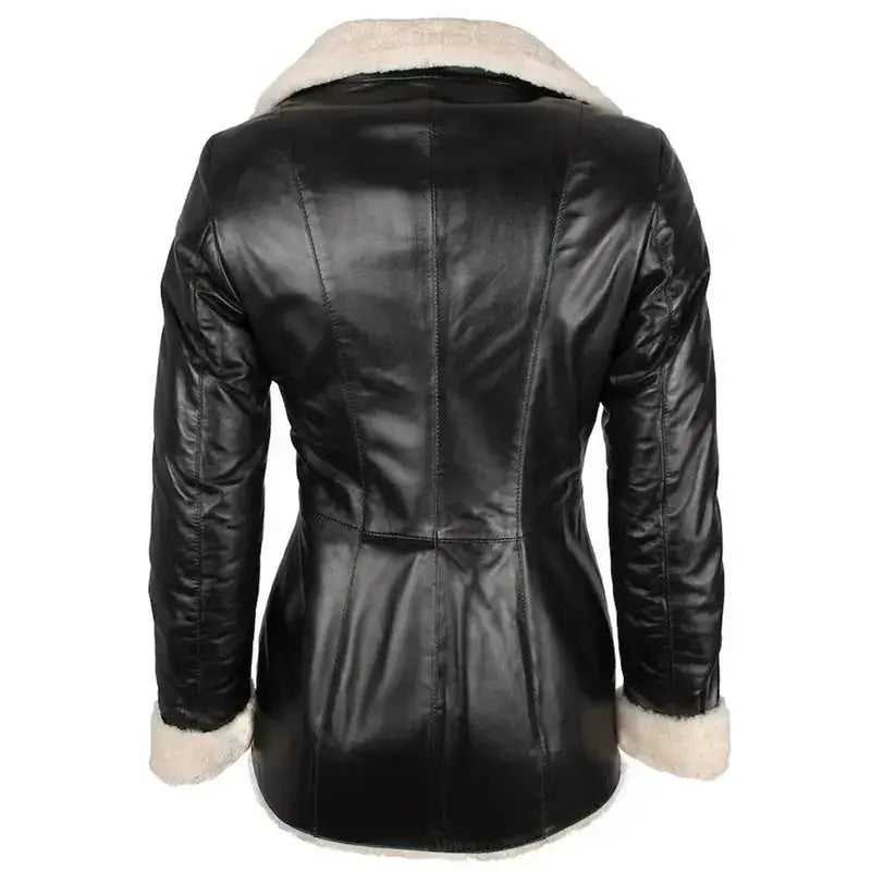 Womens Black Shearling Lambskin Trench Coat-1