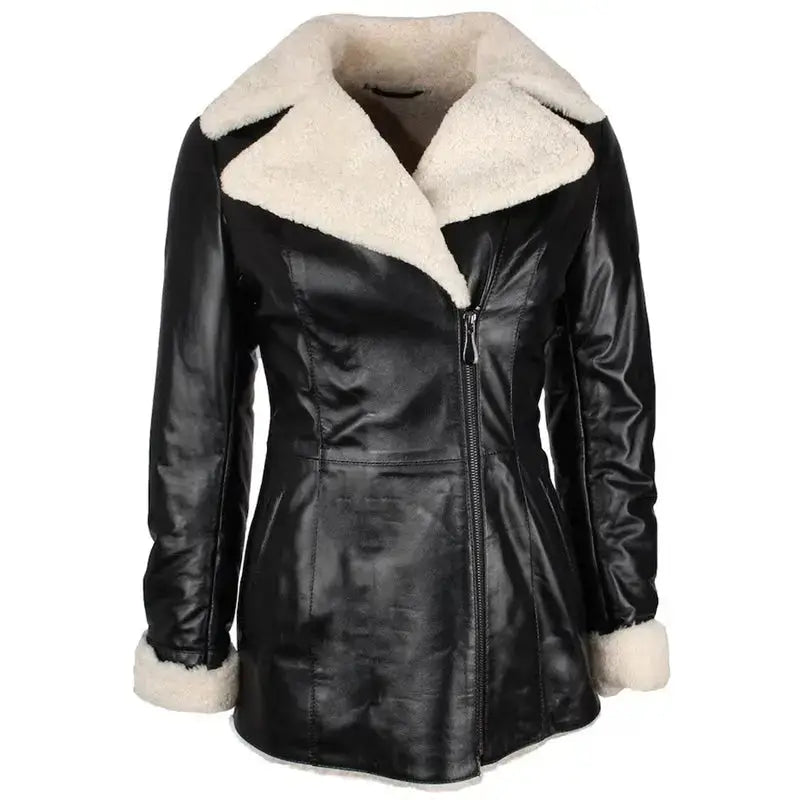 Womens Black Shearling Lambskin Trench Coat-0