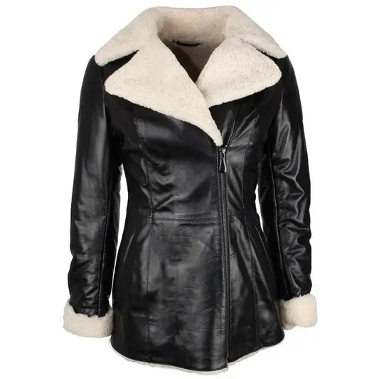 Womens Black Shearling Lambskin Trench Coat-0