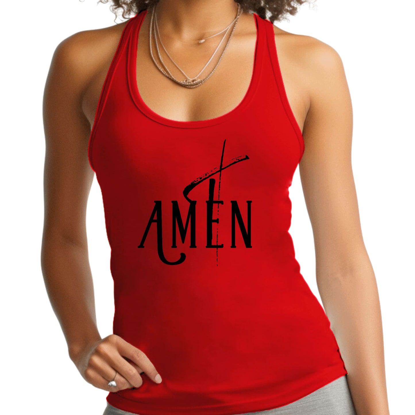 Womens Fitness Tank Top Graphic T-shirt - Amen Black Print