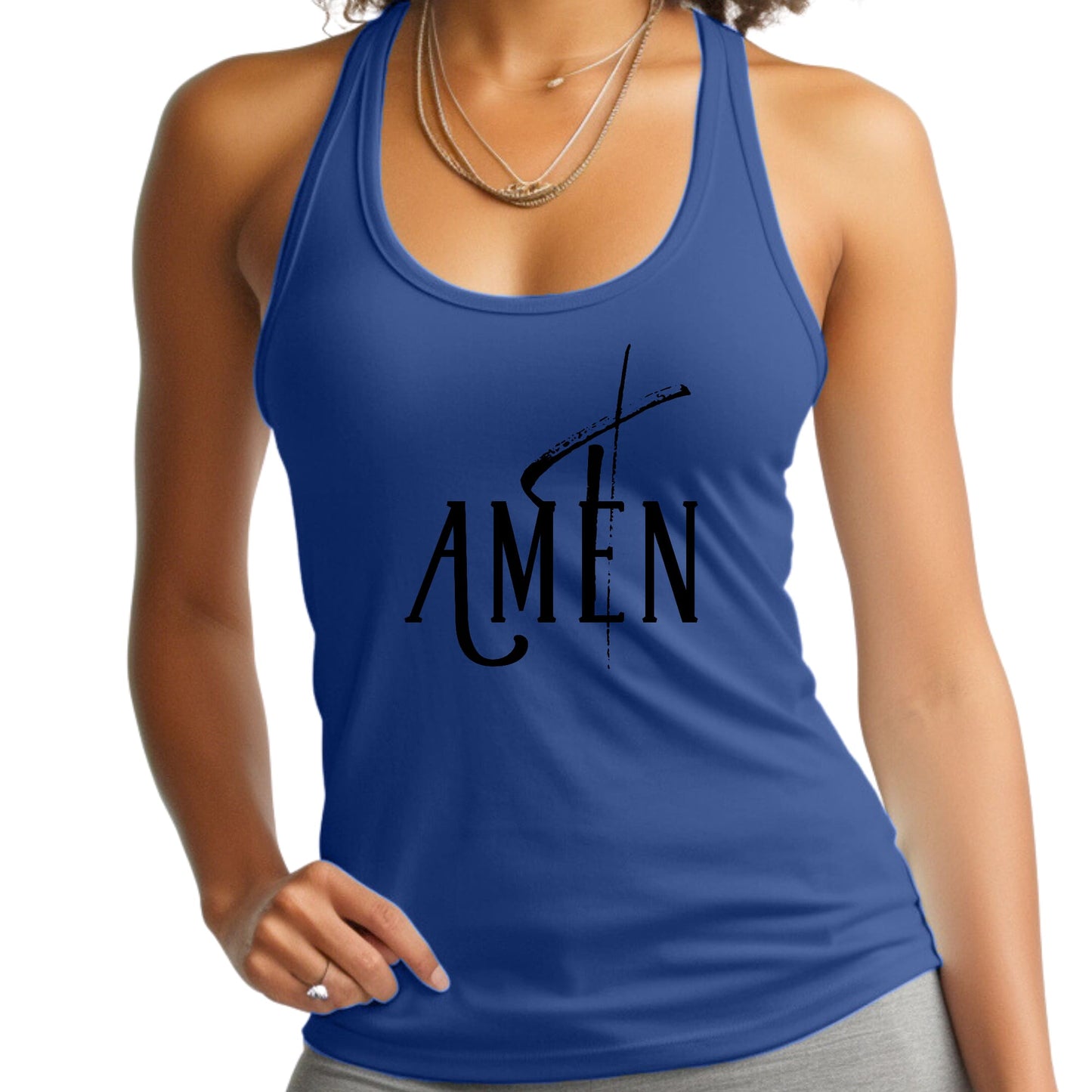 Womens Fitness Tank Top Graphic T-shirt - Amen Black Print