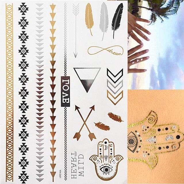 Womens Metallic Temporary Sticker Tattoos Gold Silver Waterproof Tattoos for Women