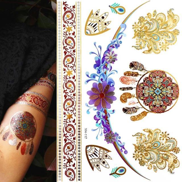 Womens Metallic Temporary Sticker Tattoos Gold Silver Waterproof Tattoos for Women