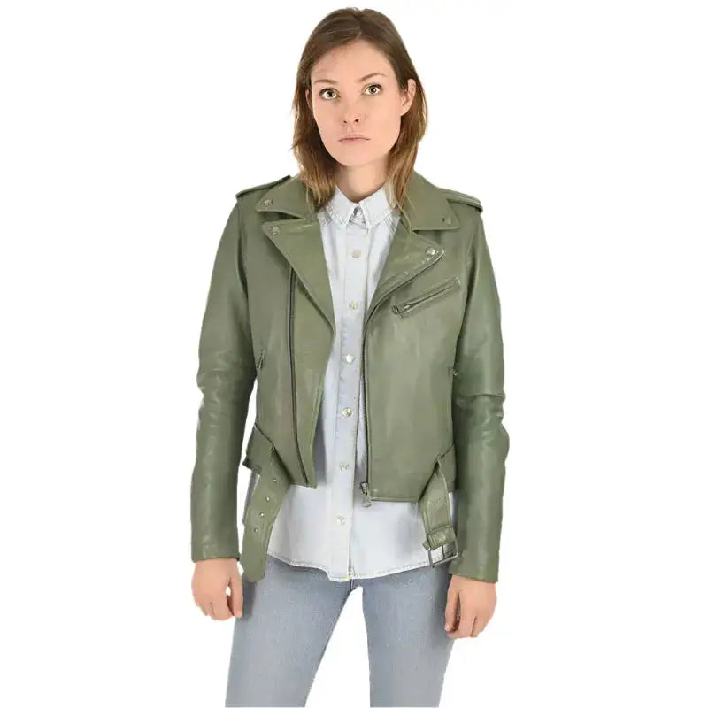 Women's Olive Green Lambskin Leather Jacket-0