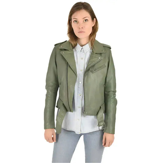 Women's Olive Green Lambskin Leather Jacket-0