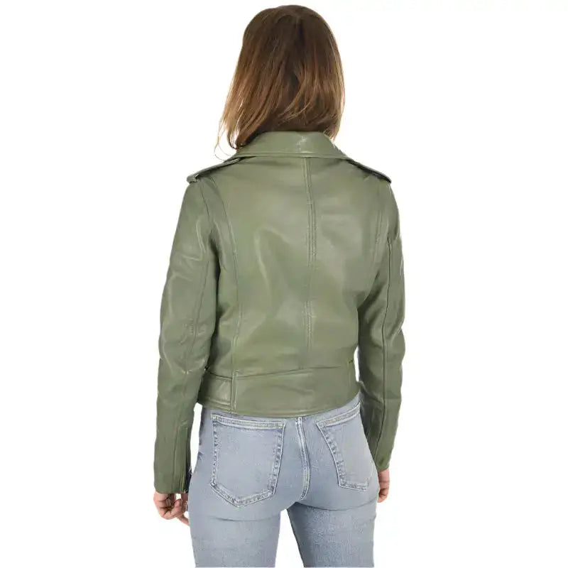 Women's Olive Green Lambskin Leather Jacket-2