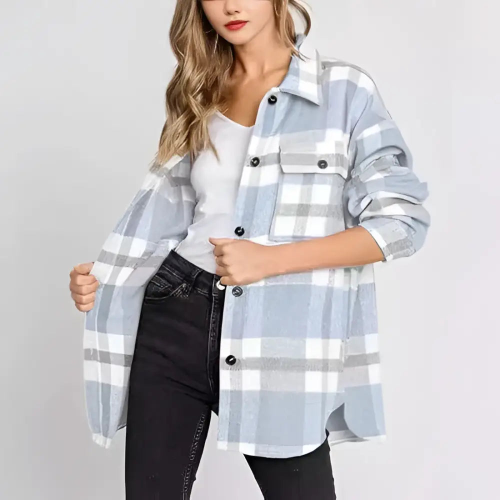 Women’s Plaid Buckle Long Sleeve Jacket