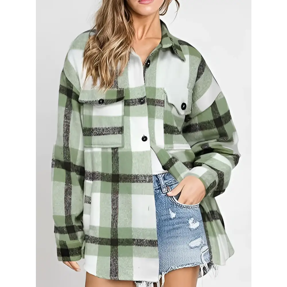 Women’s Plaid Buckle Long Sleeve Jacket