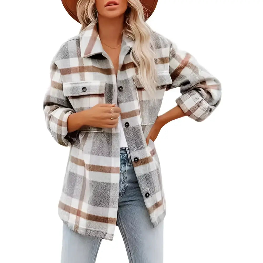 Women’s Plaid Buckle Long Sleeve Jacket