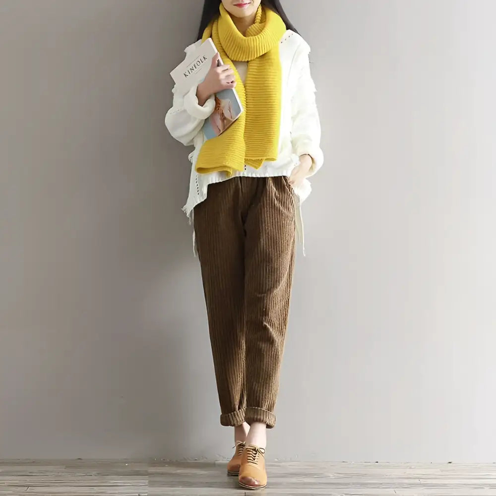 Women’s Plus Size Dark Blue Corduroy Casual Trousers