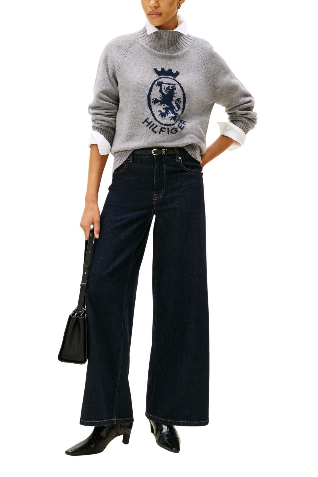 TOMMY HILFIGER - Women's mock sweater with logo inlay - Size L-1