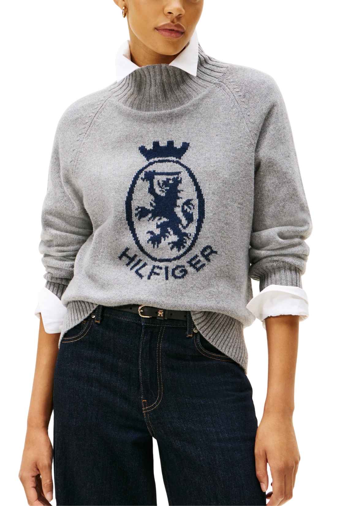 TOMMY HILFIGER - Women's mock sweater with logo inlay - Size L-0