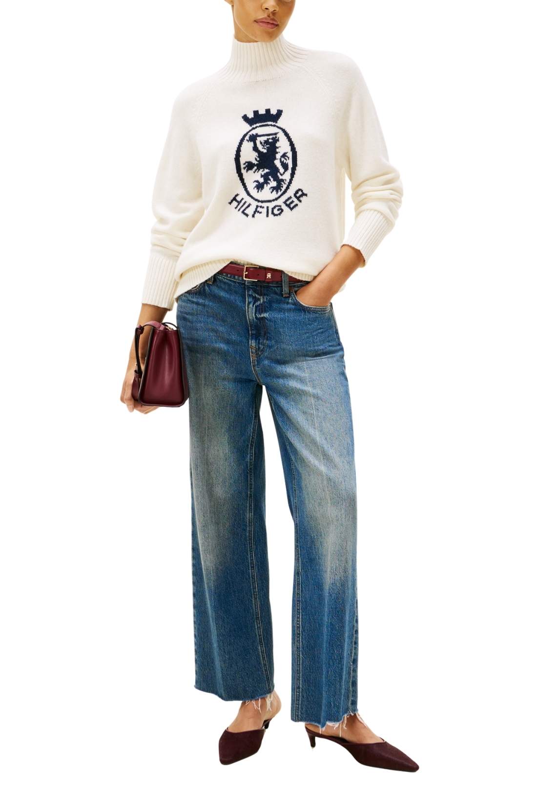 TOMMY HILFIGER - Women's mock sweater with logo inlay - Size L-6