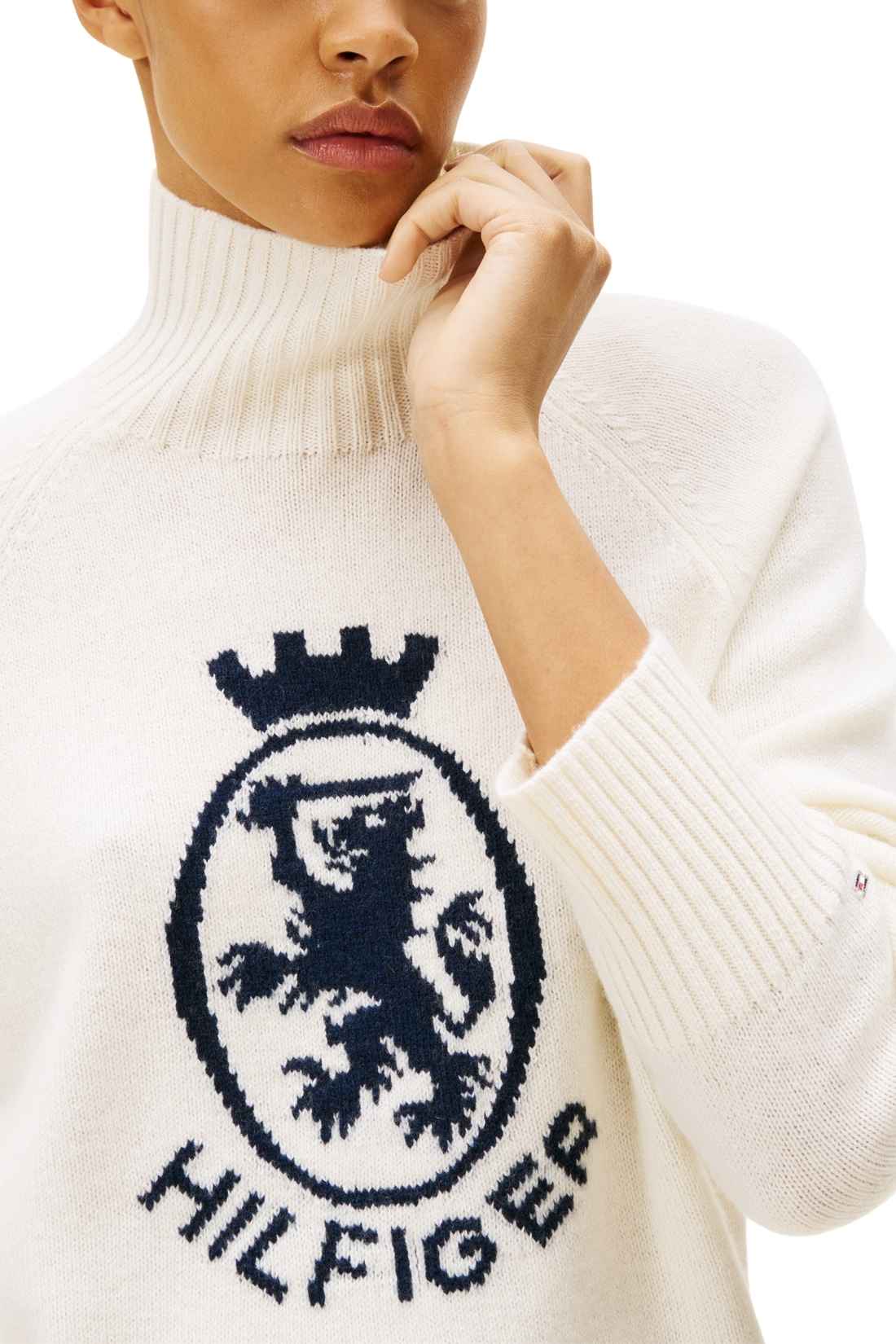 TOMMY HILFIGER - Women's mock sweater with logo inlay - Size L-8