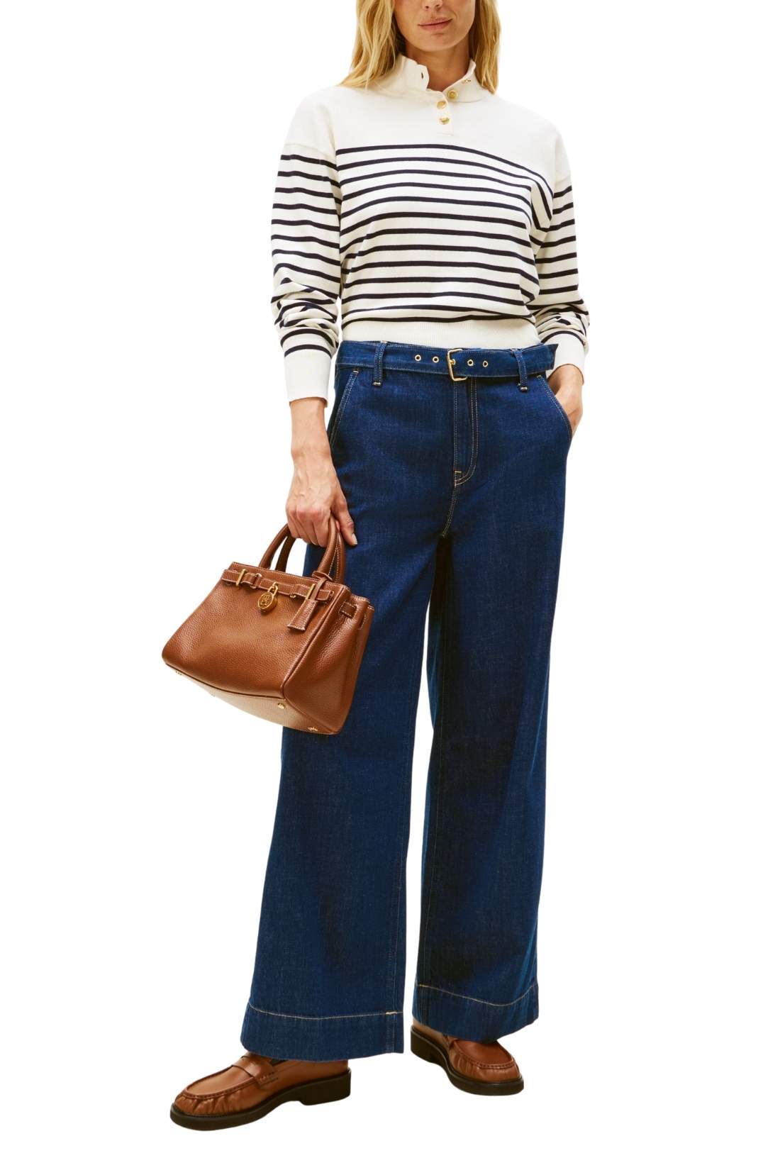 TOMMY HILFIGER - Women's striped pullover with mock neck-1