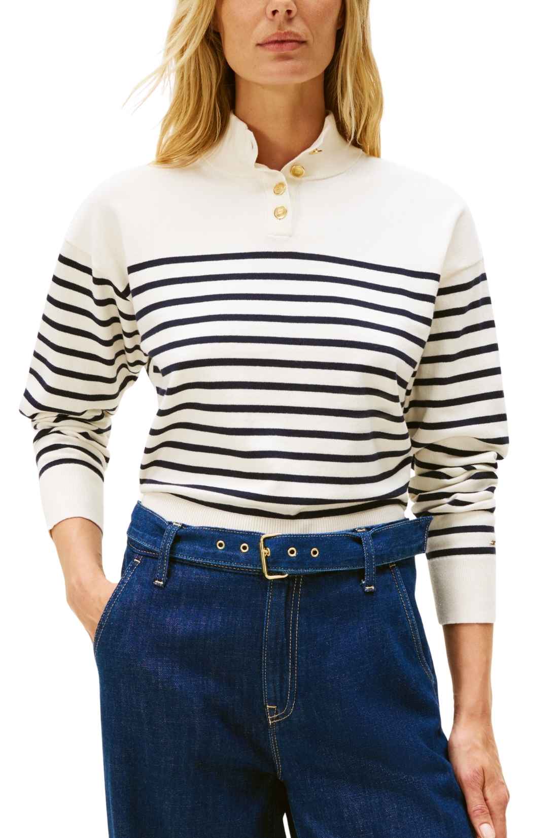 TOMMY HILFIGER - Women's striped pullover with mock neck-0