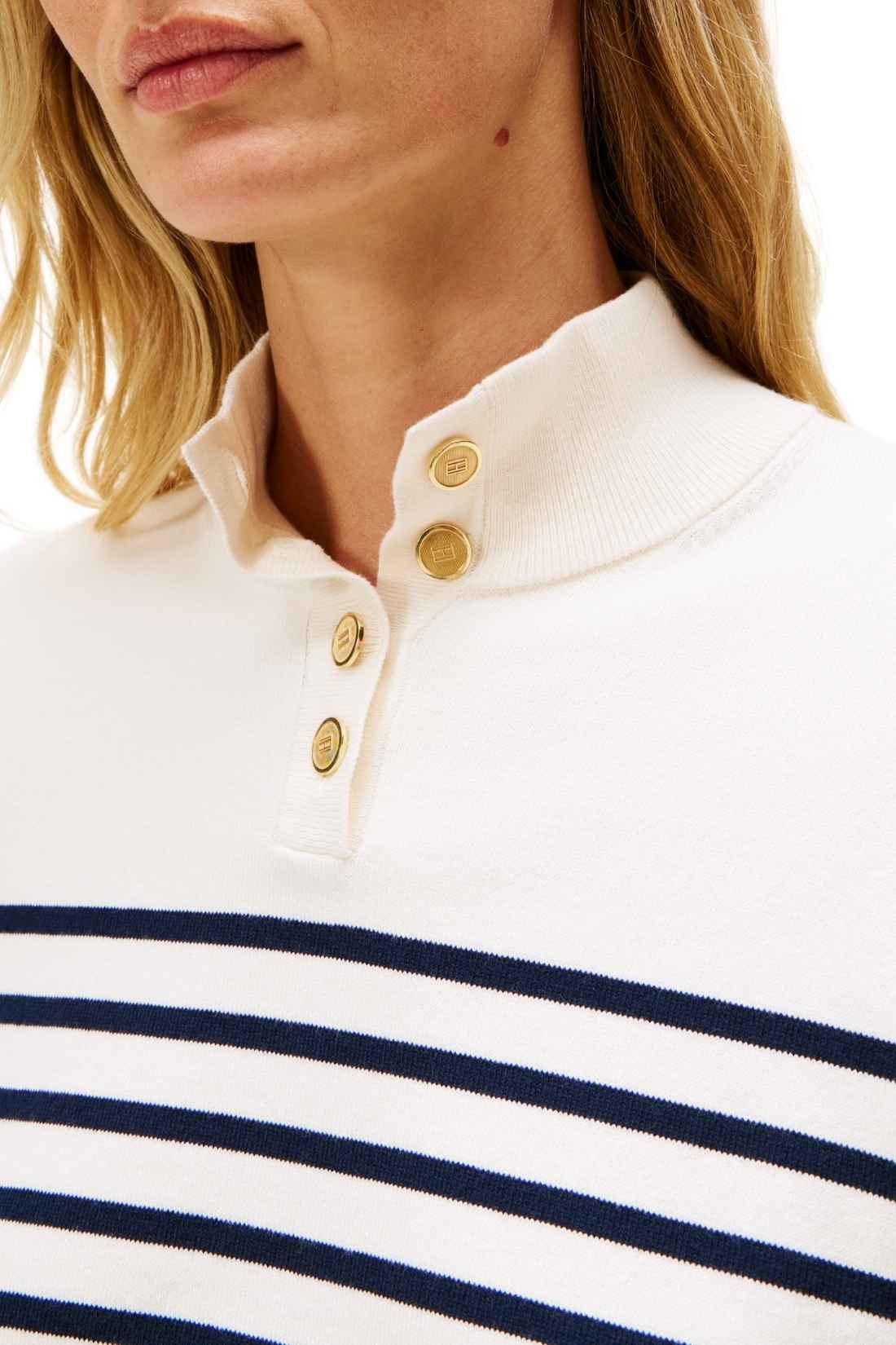 TOMMY HILFIGER - Women's striped pullover with mock neck-3