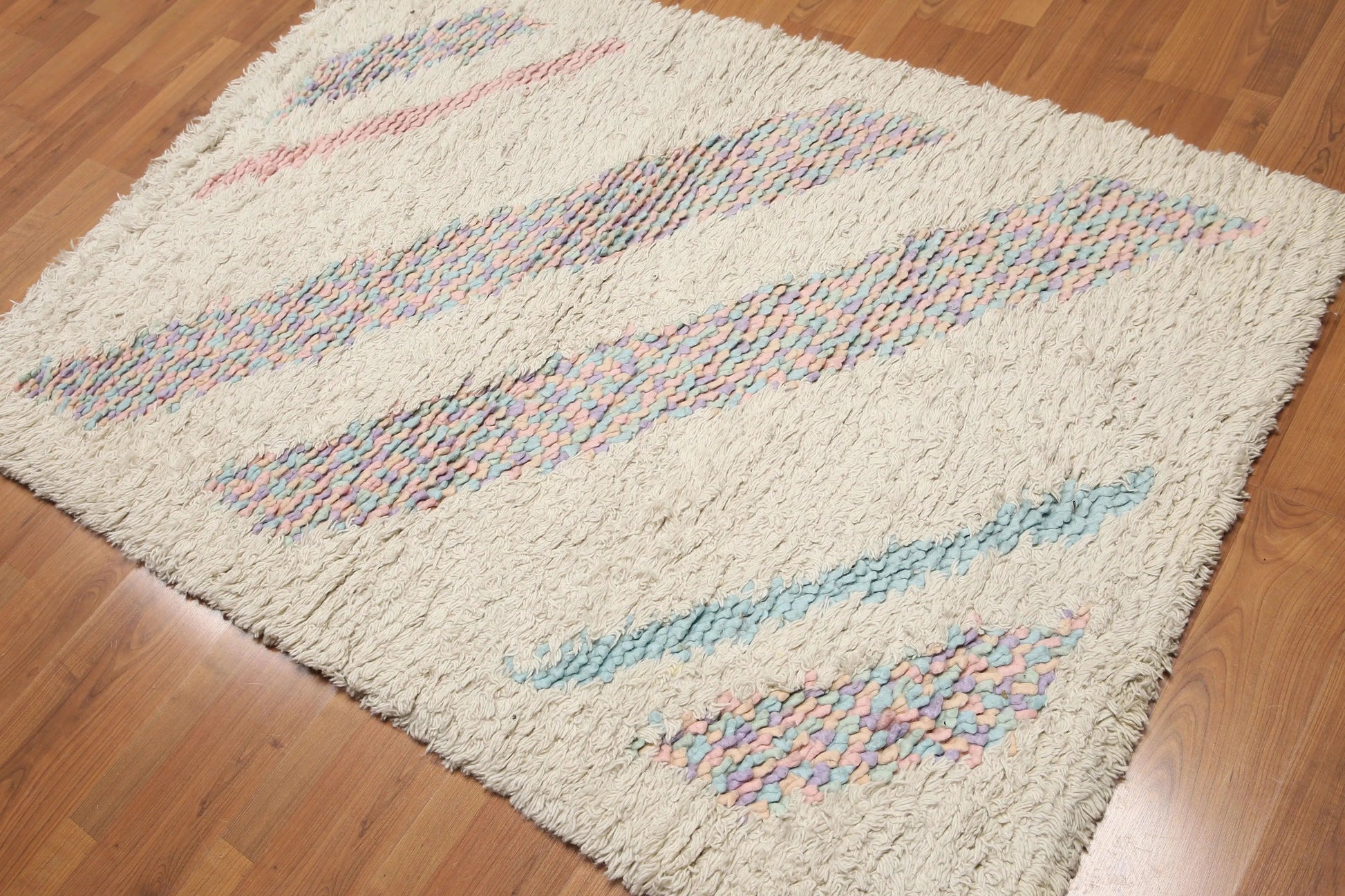 4' x 6' Handmade Shaggy 100% wool thick dense pile area rug Beige-0