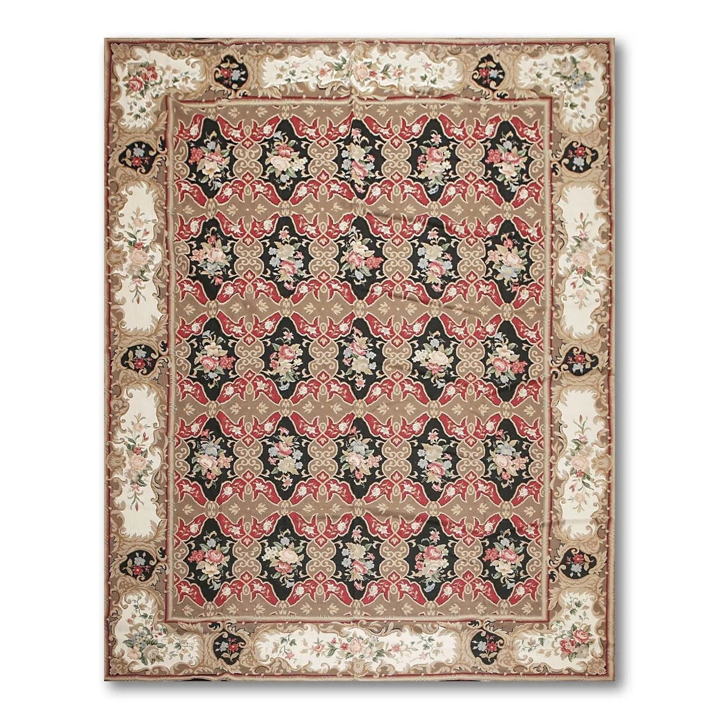 9x12 Brown Hand woven Wool French Flatweave Needlepoint Oriental Area Rug-0