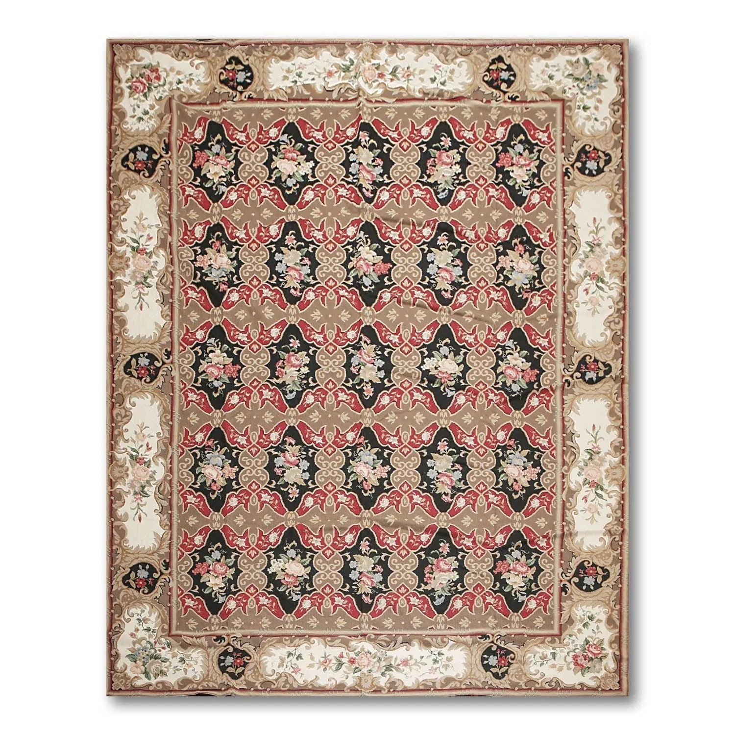 9x12 Brown Hand woven Wool French Flatweave Needlepoint Oriental Area Rug-0