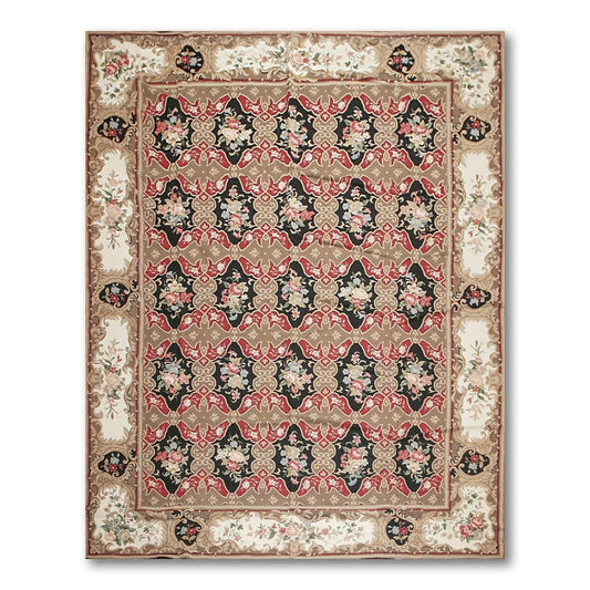 9x12 Brown Hand woven Wool French Flatweave Needlepoint Oriental Area Rug-0